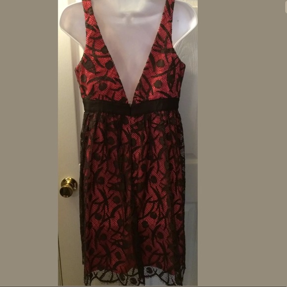 MILLY of New York Lace overlay Dress Floral Pink Brown V-Neck Empire Waist Shift - Picture 6 of 11